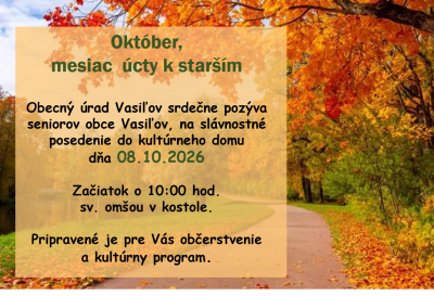 Posedenie seniorov v kultúrnom dome Vasiľov 8. októbra 2026 o 10:00